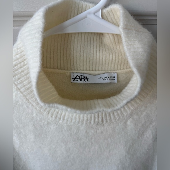 Zara Wool Blend Turtleneck Mini Knit Dress In Oyster White Size Large - Picture 5 of 9
